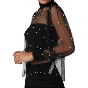 Forever 21 Shear Black Faux Pearl Blouse Size Smal